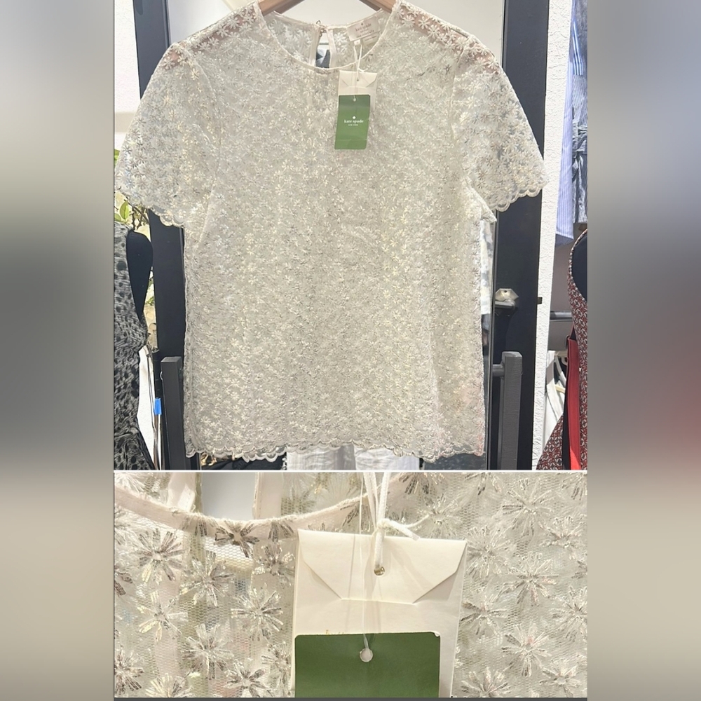 Kate Spade Cream Floral Sheer Embroidered Blouse sz.S NWT Retail $258